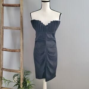 Betsy & Adam Black Strapless Pleated & Ruched Midi Cocktail Dress Size 12